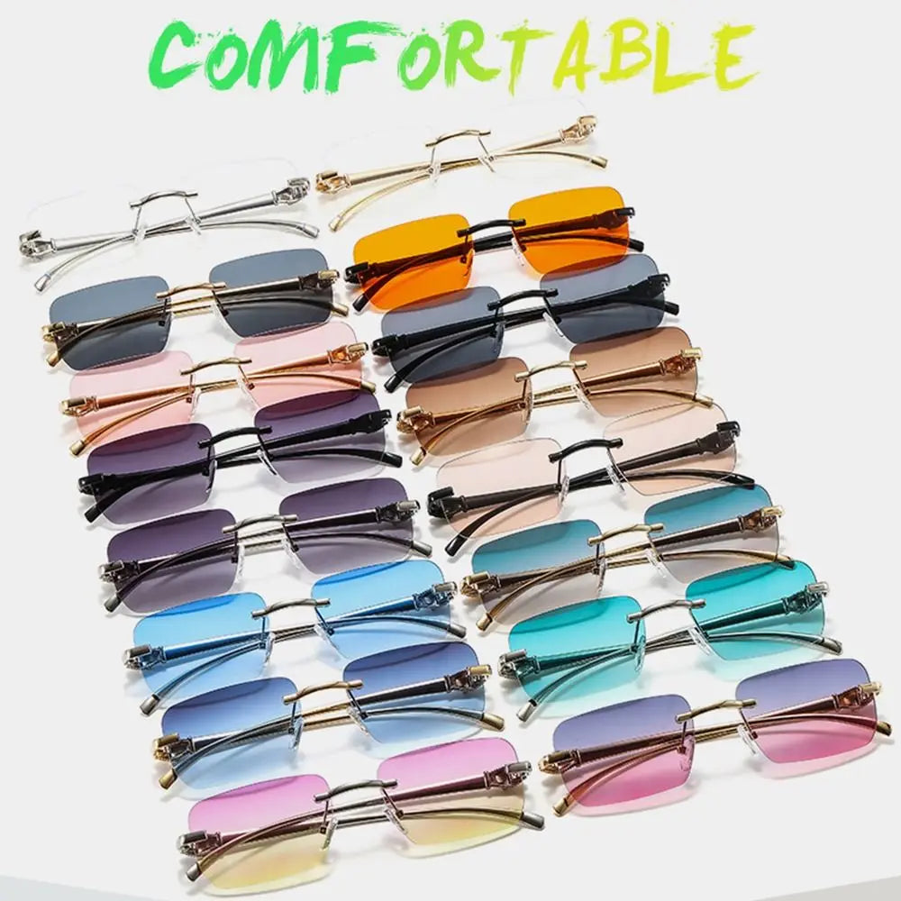 Rimless Leopard Head Decorated Sunglasses Gradient UV Protection Transparent Lens Shades Rectangular Sun Glasses for Women