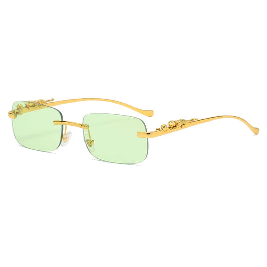 Fashion Vintage Rimless Square Sunglasses Women Men Luxury Brand Designer Popular Travel Driving Metal Leopard Head Sun Glasses